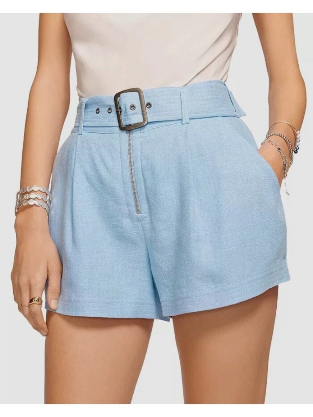 Ramy Brook Gleirys Belted Shorts Misty Blue Size 8